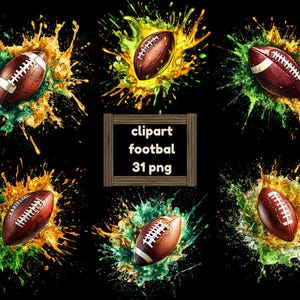 Football Clipart, Grunge Ball Splash, Sports Sublimation,American Football Clipart, Transparent Background, Instant Download, Commercial Use