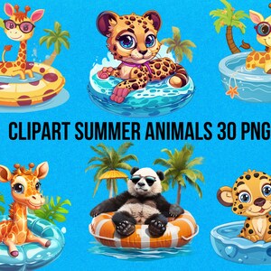 Summer Pool Animals Clipart Set | Cute Animal Designs for Pool Party PNG | Transparent Background | High Quality Instant Download
