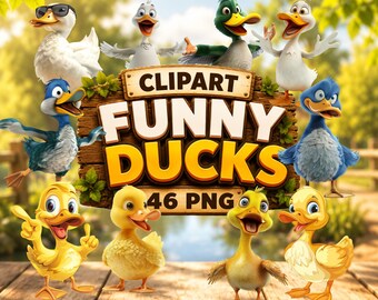 Funny Duck Clipart | Playful PNG Illustrations  (Instant Download, Commercial Use, 46 PNG)