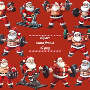 Santa Fitness Clipart | Strong Santa with Dumbbells and Barbells 47 png | Transparent Background | Instant Download Commercial Use