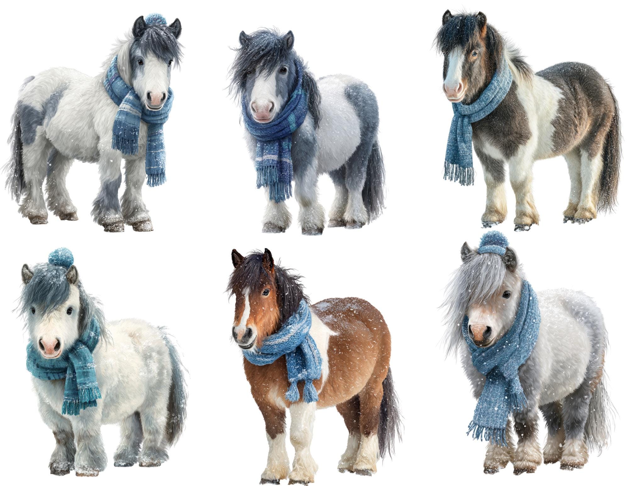 Winter Pony Clipart Bundle, Cute Horse PNG, Baby Pony With Scarf ...