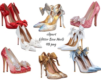 High Heels Clipart Bundle: Elegant Bow Heels, Fashion Illustration (Instant Download, PNG Files)