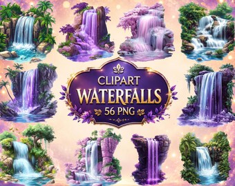 Imágenes prediseñadas de cascadas en formato PNG / 56 ilustraciones artísticas (uso comercial, descarga instantánea)