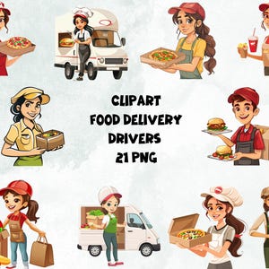 Essen Lieferung Fahrer Clipart | Fast Food & Lebensmittel Lieferung | Digitaldruck Essen | Transparenter Hintergrund | Hohe Qualität | Sofort Download