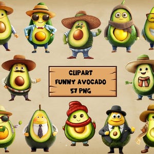 Clipart Funny Avocado | Cute Avocado 57 PNG | Digital Print Pretty Avocado | Transparent Background | Instant Download Commercial Use