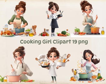 Girl Chef Clipart 19 PNG, Kitchen Illustration  (Commercial Use, Instant Download)
