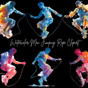 11 Watercolor Man Jumping Rope Clipart, Fitness Skipping Rope PNG, Workout Silhouettes, Gym Exercise Art, Instant Download Commercial Use