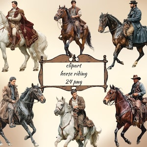 Horse Riding Clipart Bundle, People on Horse PNG, Cowboy & Rider Illustration, Transparent Background, Instant Download, Commercial Use