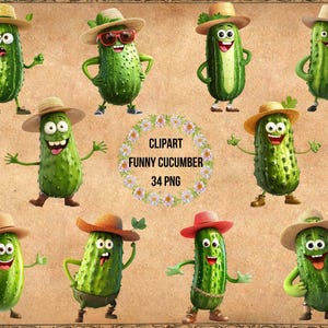 Zabawny Ogórek Clipart, Uroczy Ogórek Clip Art, Zabawne warzywa PNG, Przezroczyste Tło, Wysoka Jakość, Natychmiastowe Pobieranie, Użytek Komercyjny