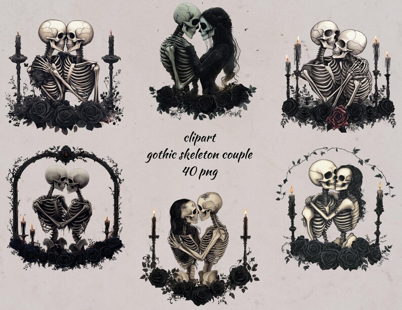 Gothic Skeleton Couple Clipart PNG, Dark Romantic Skull Couple, Gothic ...
