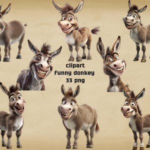 Funny Donkey Clipart, Cute Donkey PNG, Digital Donkey, Farm Animal Clipart, Transparent Background, Instant Download Commercial Use