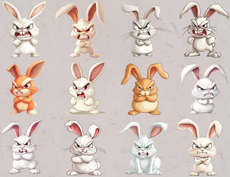 Angry Bunny Clipart Bundle: Grumpy Rabbit Pngs (commercial Use) - Etsy