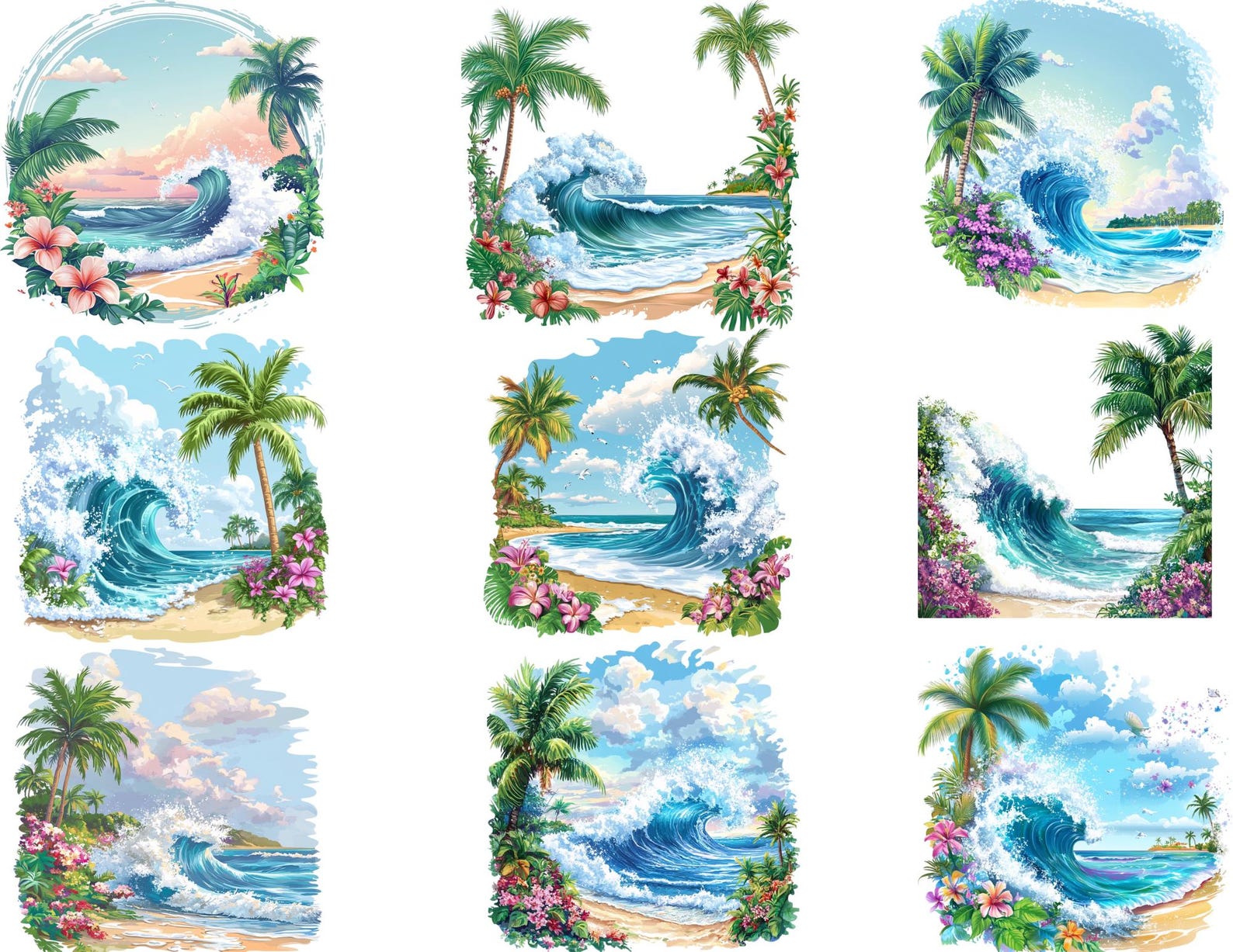 Tropical Beach Wave Clipart Bundle: Summer Ocean PNG (digital Download ...