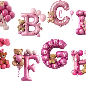 Clipart Pink Teddy Bears Alphabet Ballon | Digital Print Teddy Decor | Transparent Background | High Quality Instant Download