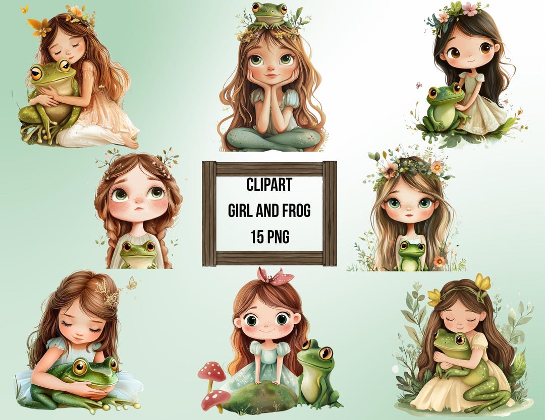 Girl and Frog Clipart: Watercolor Fairy Tale PNG (commercial Use) - Etsy