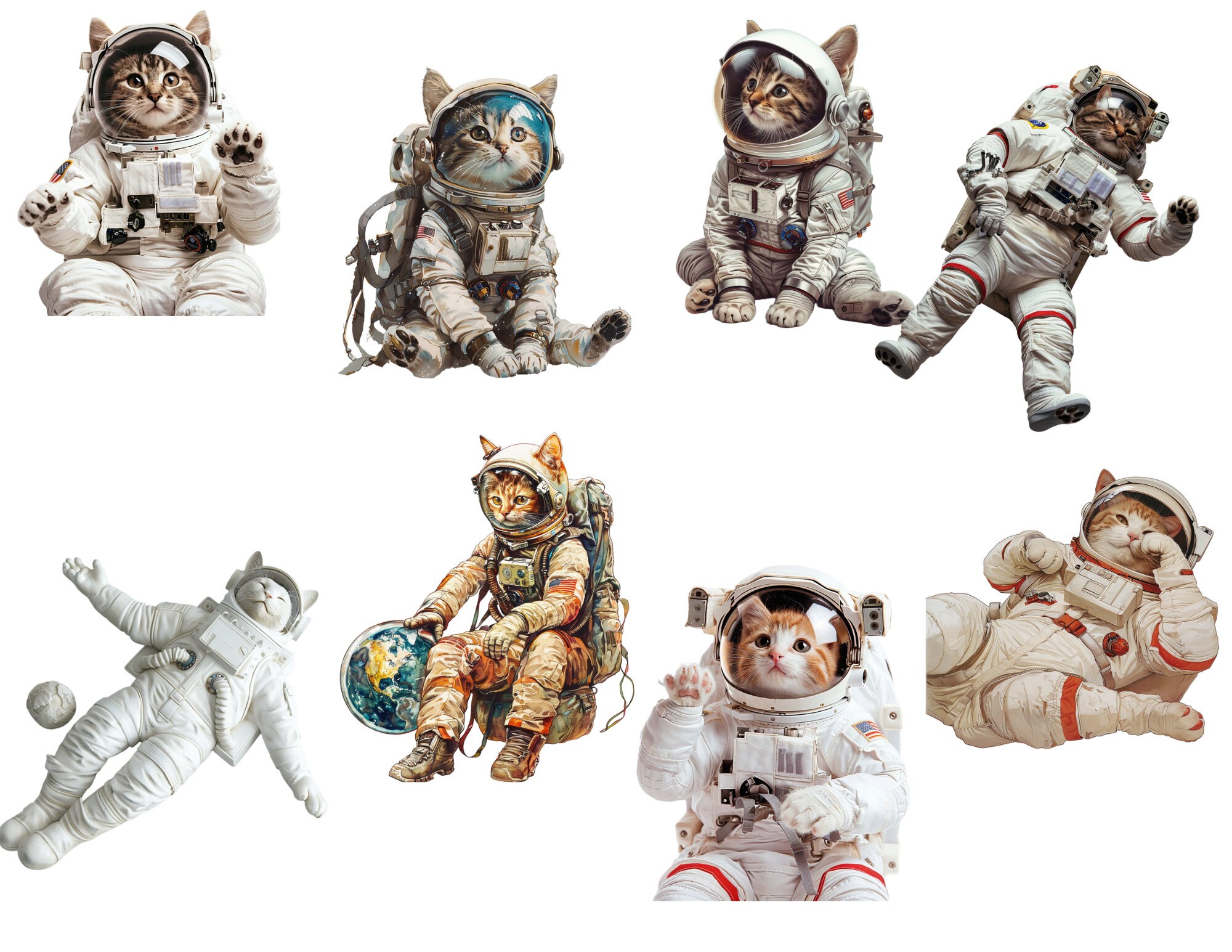 Astronaut Cat Clipart Bundle, Space Cat PNG Set,galaxy Kitten Art ...