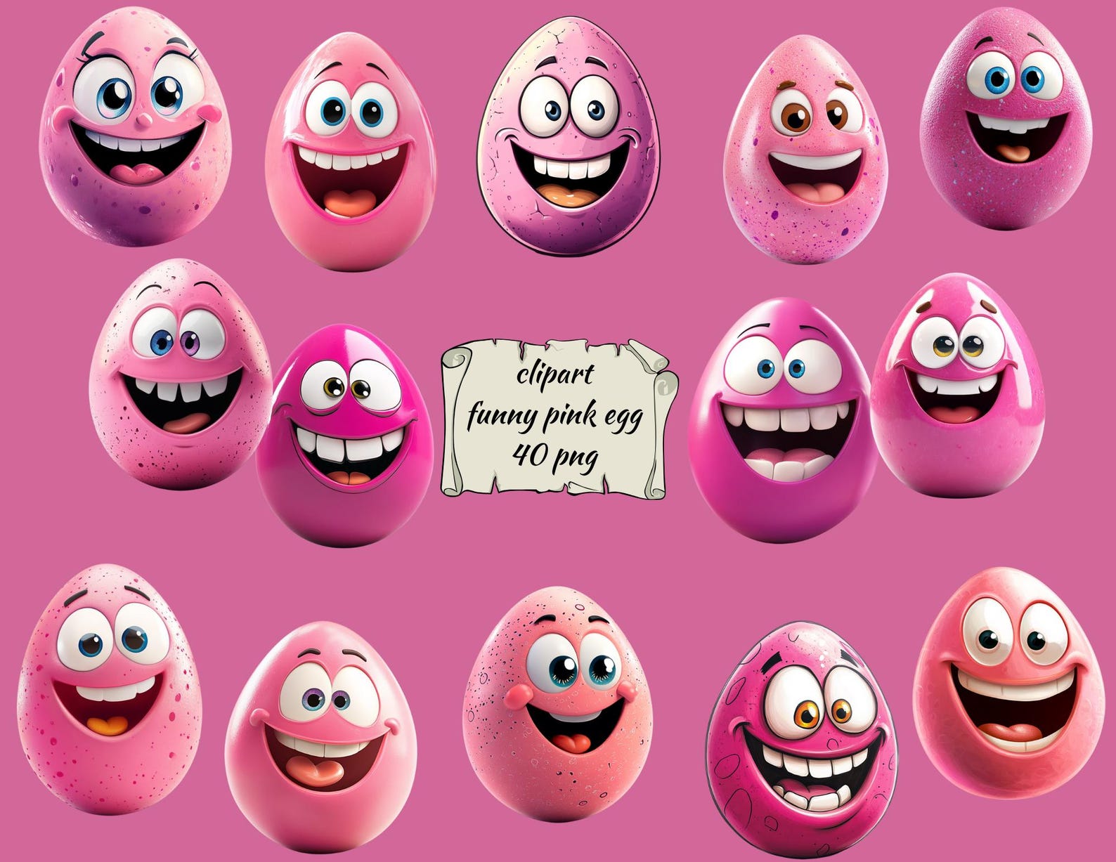 Funny Pink Egg Clipart, Cute Smiling Egg PNG, Cartoon Egg, Digital Pink ...