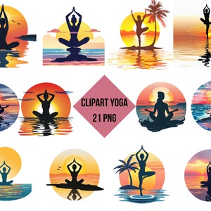 Yoga Clipart Bundle | Sunset Meditation Silhouettes | Spiritual Woman Clip Art | Transparent Background | Instant Download | Commercial Use