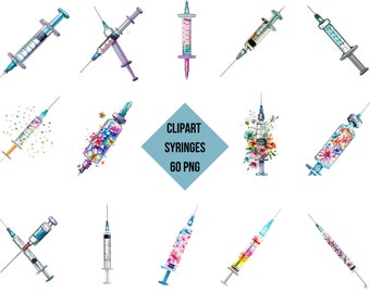 Syringes Clipart Bundle | Floral Syringes 60 PNG | Digital Print Syringes | Transparent Background, Instant Download | Commercial Use