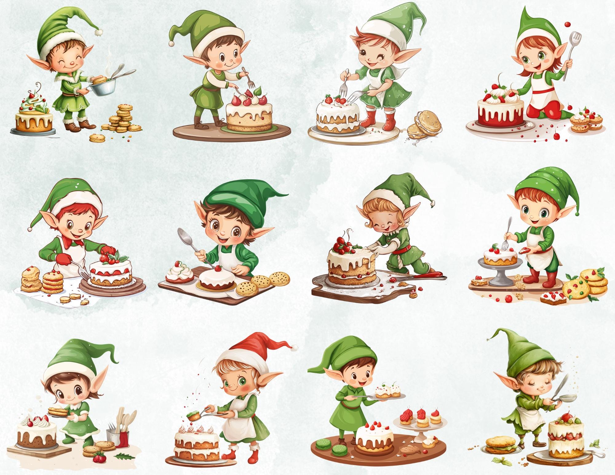 Christmas Elves Cooking Clipart Bundle – 37 PNG Festive Elf | Cute ...