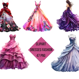 Clipart Dresses Fashion Set | Dresses Fashion PNG | Digital Print Dresses Fashion | Transparent Background | High Quality | Instant Download