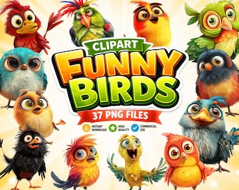 Funny Bird Clipart | Cartoon Style PNG Images  (Instant Download, Commercial Use, 37 PNG)