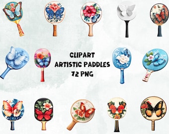 Butterfly Paddle Clipart | Artistic Ping Pong 72 PNG Set (Commercial Use, Instant Download)
