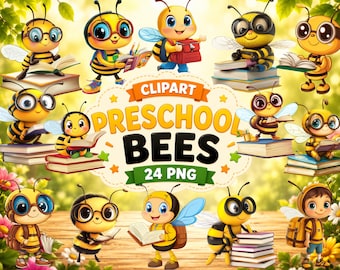 School Bee Clipart | PNG Graphics (Commercial Use, Instant Download 26 PNG)