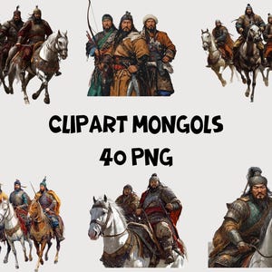 Imágenes prediseñadas de mongoles / Impresión digital de mongoles / Guerreros mongoles 40 PNG / Fondo transparente / Descarga instantánea de alta calidad