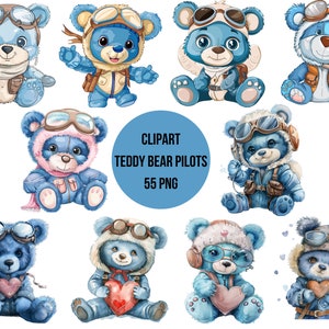 Clipart Teddy Bear Pilots | Cute Teddy Bear Pillots PNG | Transparent Background | High Quality | Instant Download