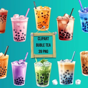 Bubble Tea Clipart Bundle: 39 Colorful Drinks PNG (Commercial Use)