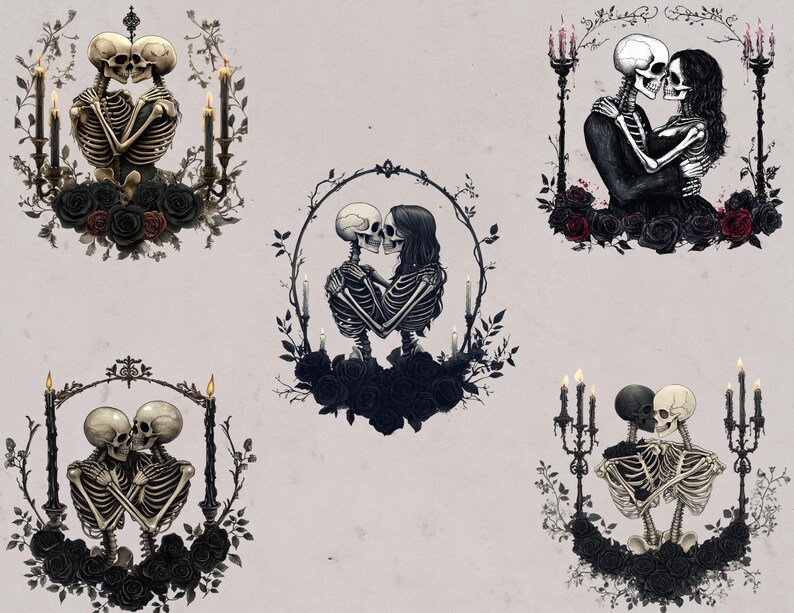 Gothic Skeleton Couple Clipart PNG, Dark Romantic Skull Couple, Gothic ...