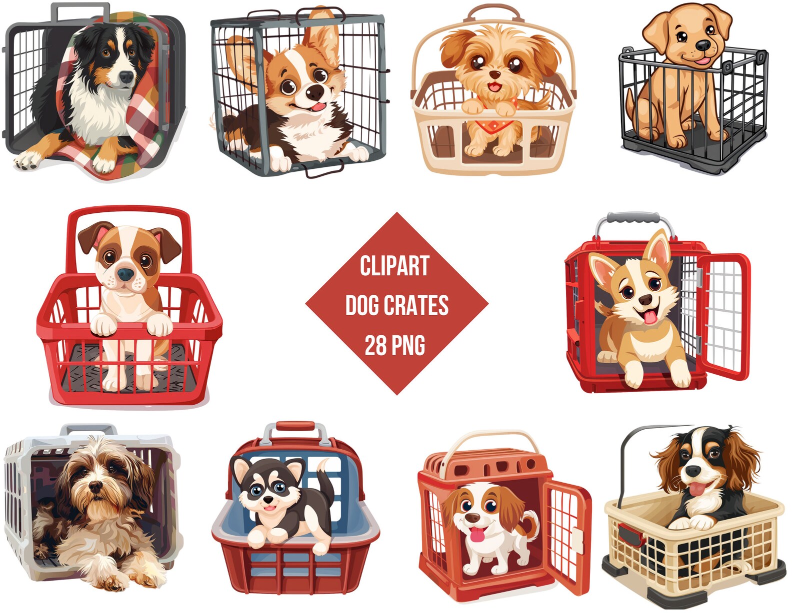 Image showcasing Clipart Dog Crates | Dog Crates PNG | Digital Print Dog Crates ...