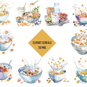 Cereals with Milk Clipart | 60 PNG Files | Breakfast Cereals PNG | Transparent Background | High Quality Instant Download