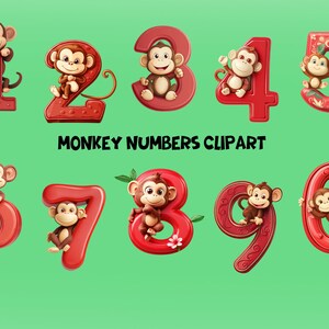 Clipart Monkey Numbers | Red Numbers With Monkeys | Perfect For Kids Decorations | Transparent Background | High Quality Instant Download