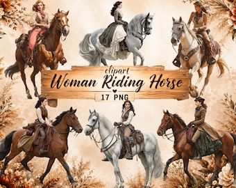 Equestrian Clipart: Cowgirl Riding Horse PNG Images (Commercial Use, Digital Download