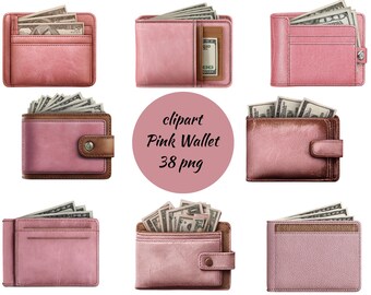 Pink Wallet Clipart Bundle: Fashion Accessory PNG (Commercial Use, Digital Download