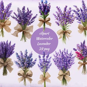Lavender Watercolor Clipart, Purple Lavender Bouquets PNG,  Rustic Floral Clip Art, Transparent Background, Instant Download Commercial Use