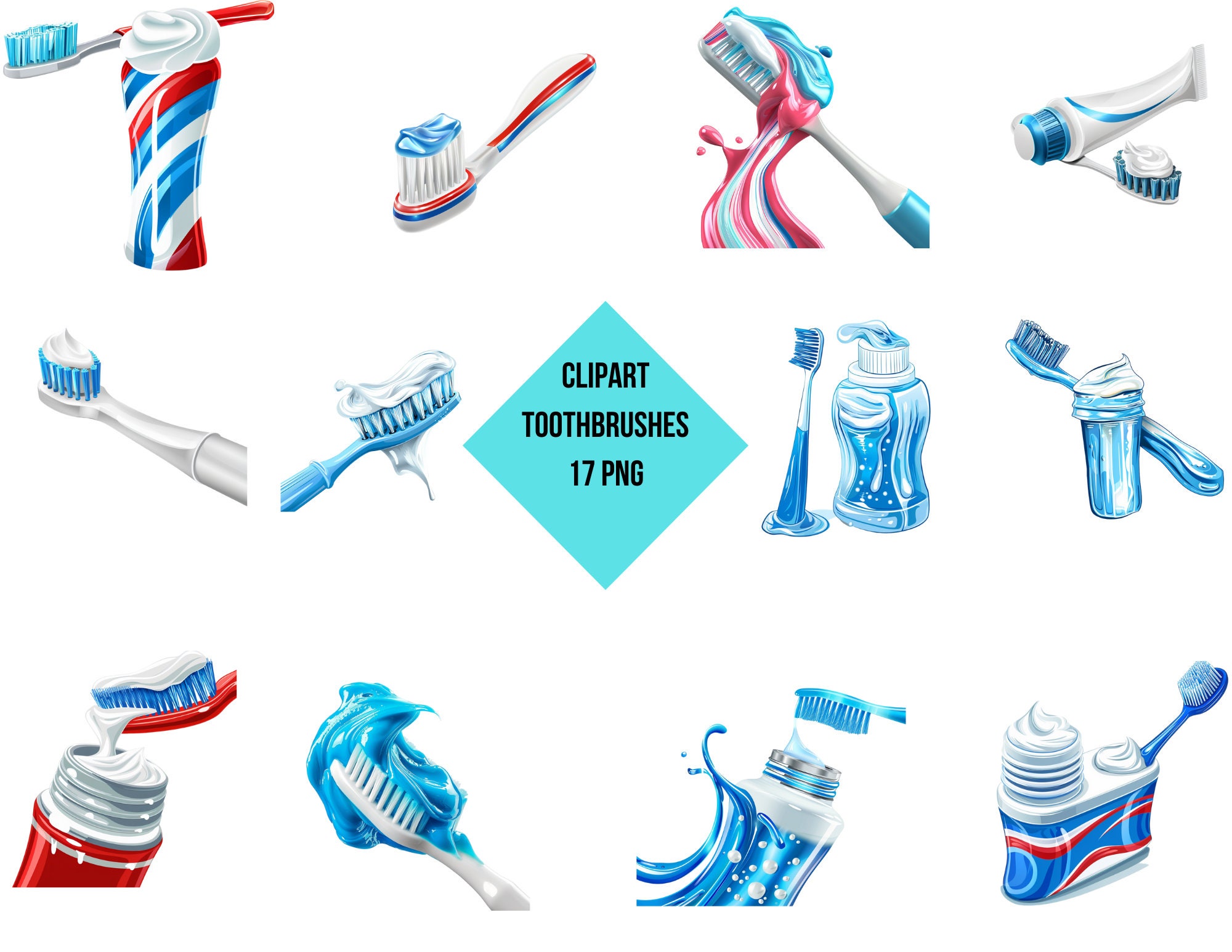 Clipart Toothbrushes | Toothbrushes PNG | Digital Print Toothbrushes | Transparent Background | High Quality Instant Download