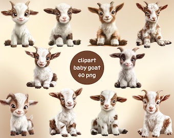 Baby Goat Clipart Bundle, Farm Animal 40 PNG (Commercial Use, Instant Download)