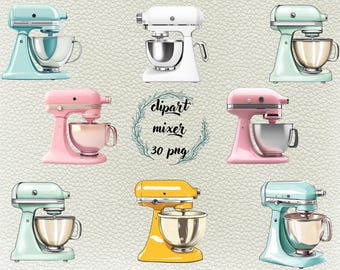 Retro Kitchen Mixer Clipart: Pastel PNG Bundle (Digital Download)