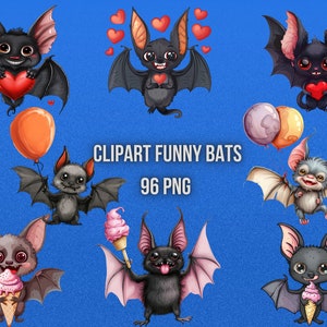 Clipart Cute Bats Set  | Cute Bats With Love | Bats With Ballons PNG 96 | Transparent Background | High Quality Instant Download