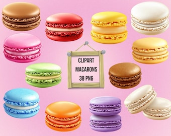Macaron-clipart: 38 kleurrijke Franse koekjes, png-bestand (commercieel gebruik)