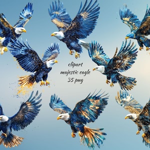Majestic Eagle Clipart Bundle, Artistic Blue Eagle PNG, Digital Eagle, Transparent Background, Instant Dowbload Commercial Use