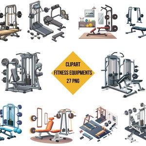 Fitness Equipment Clipart Bundle, Gym Machines PNG, Workout Equipment Clipart, Transparent Background, Instant Download, Commercial Use