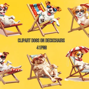 Clipart Dogs On Deckchairs | Funny Dogs At Sea | Digital Print Cute Dogs At Beach | Transparent Background | High Quality | Instant Download