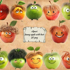 Funny Apple Clipart: Quirky PNG Bundle (Commercial Use)