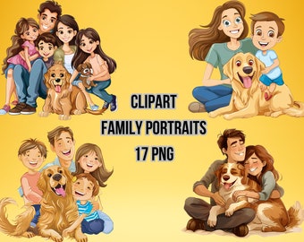 Clipart Familienerinnerungen | Freudige Familienmomente Kunst | Porträts Illustration | Transparenter Hintergrund |  Sofort Download Kommerzielle Nutzung