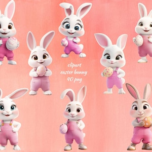 Easter Bunny Clipart, Cute Pink Rabbit PNG, Spring Digital Download, Easter Egg PNG, Transparent Background, Instant Download Commercial Use