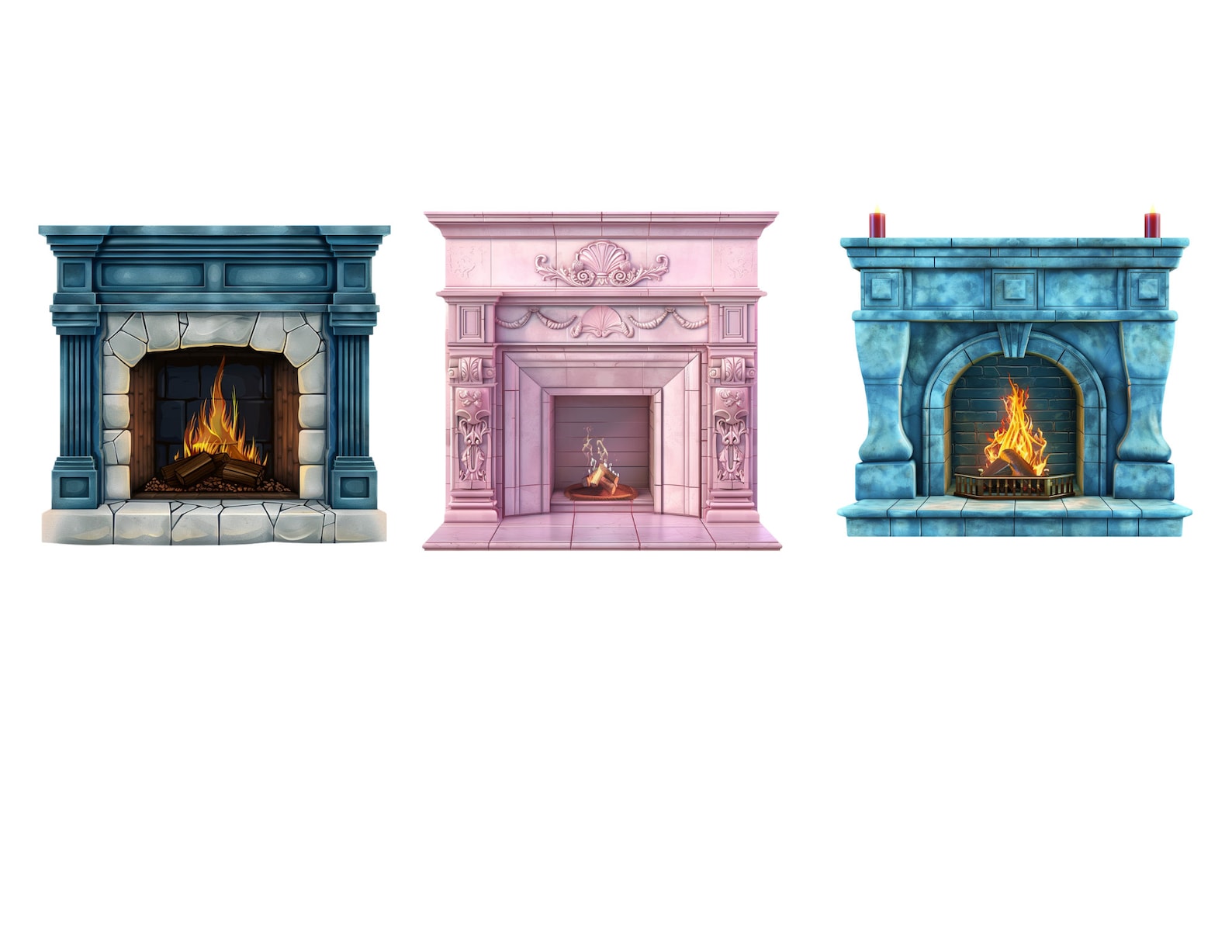 Clipart Fireplaces | Colorful Fireplaces PNG | Digital Print Fireplaces ...